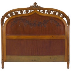 Vintage French Art Nouveau Maple Full Headboard