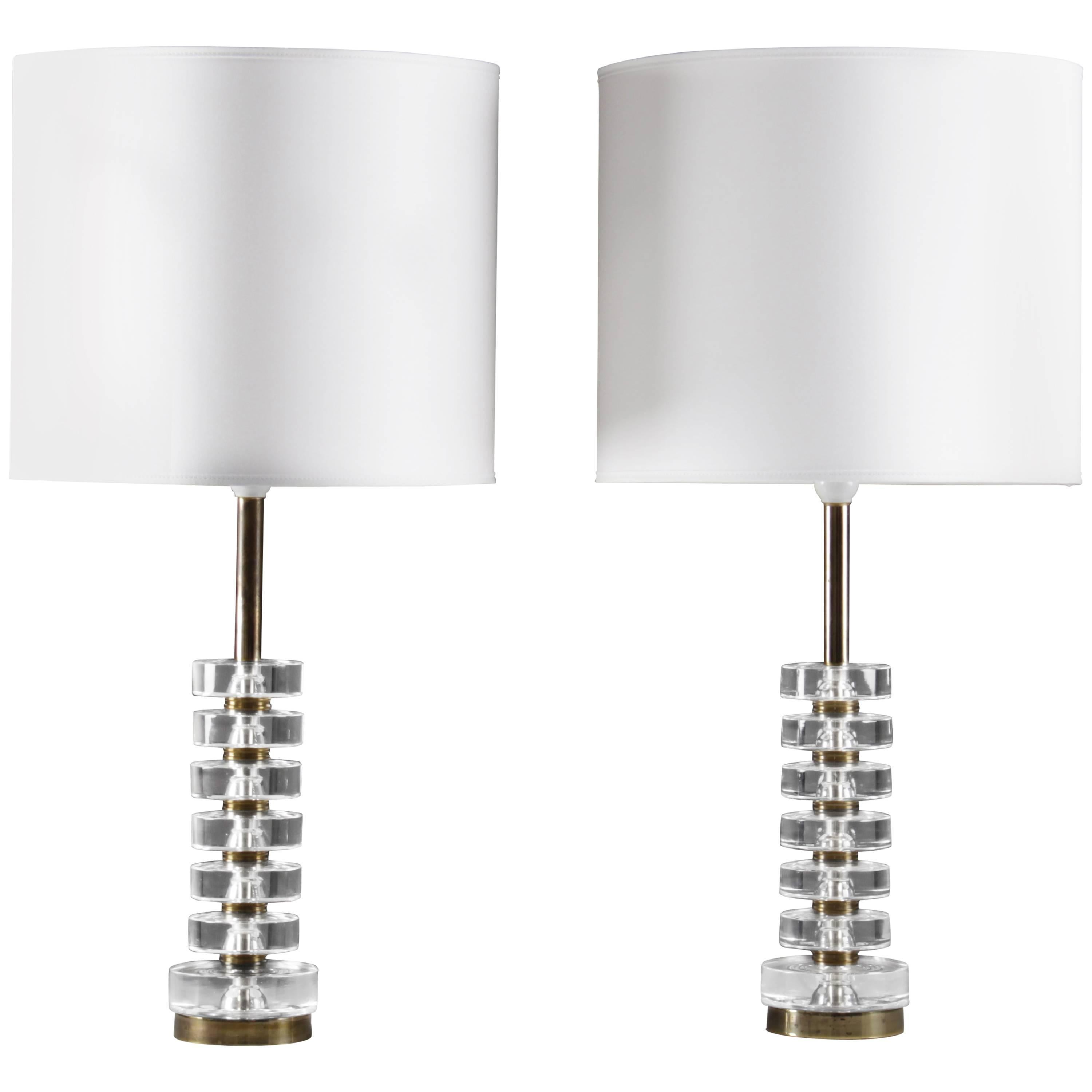 Pair of Swedish Crystal Glass Table Lamps by Carl Fagerlund for Orrefors