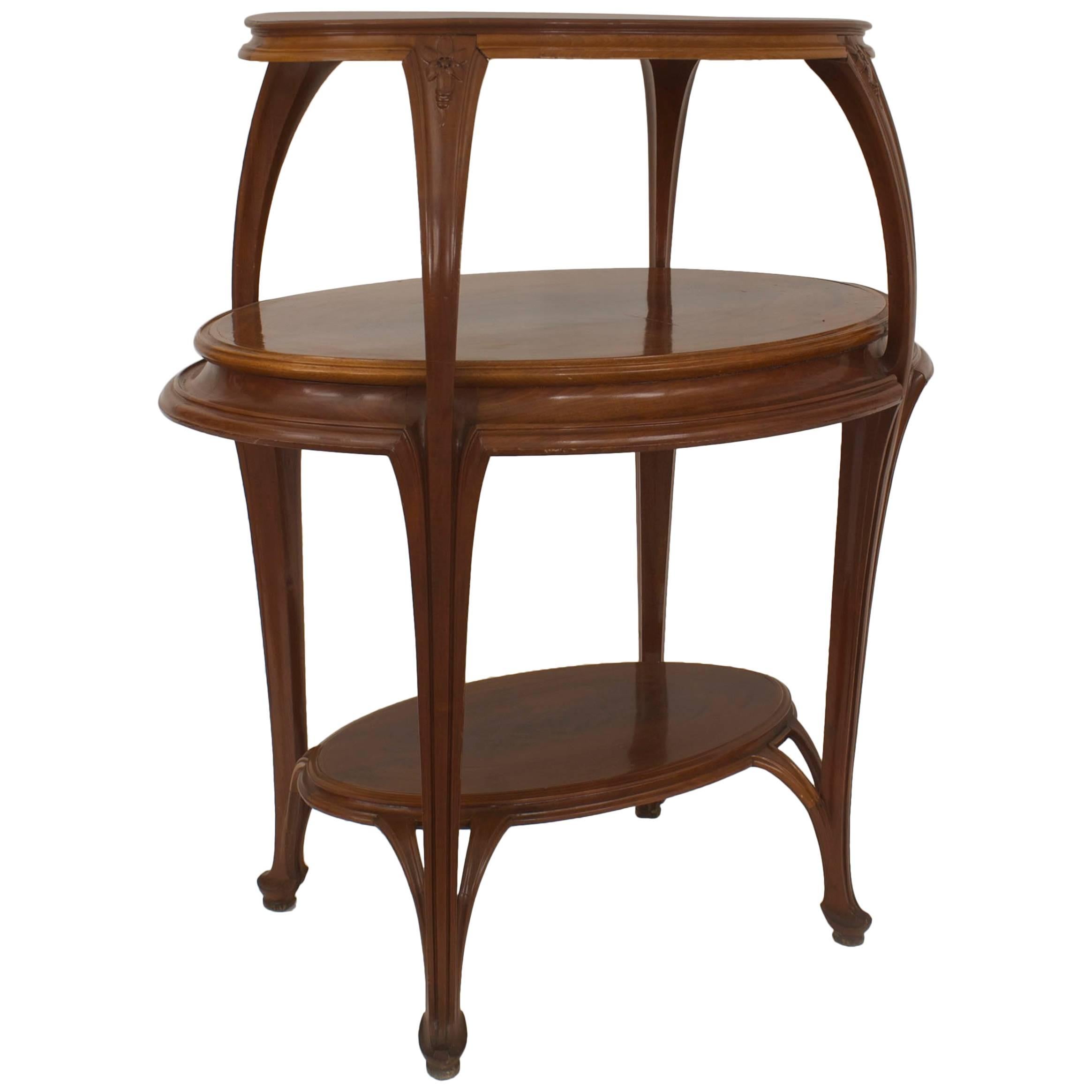 French Art Nouveau Walnut Three Tier Table