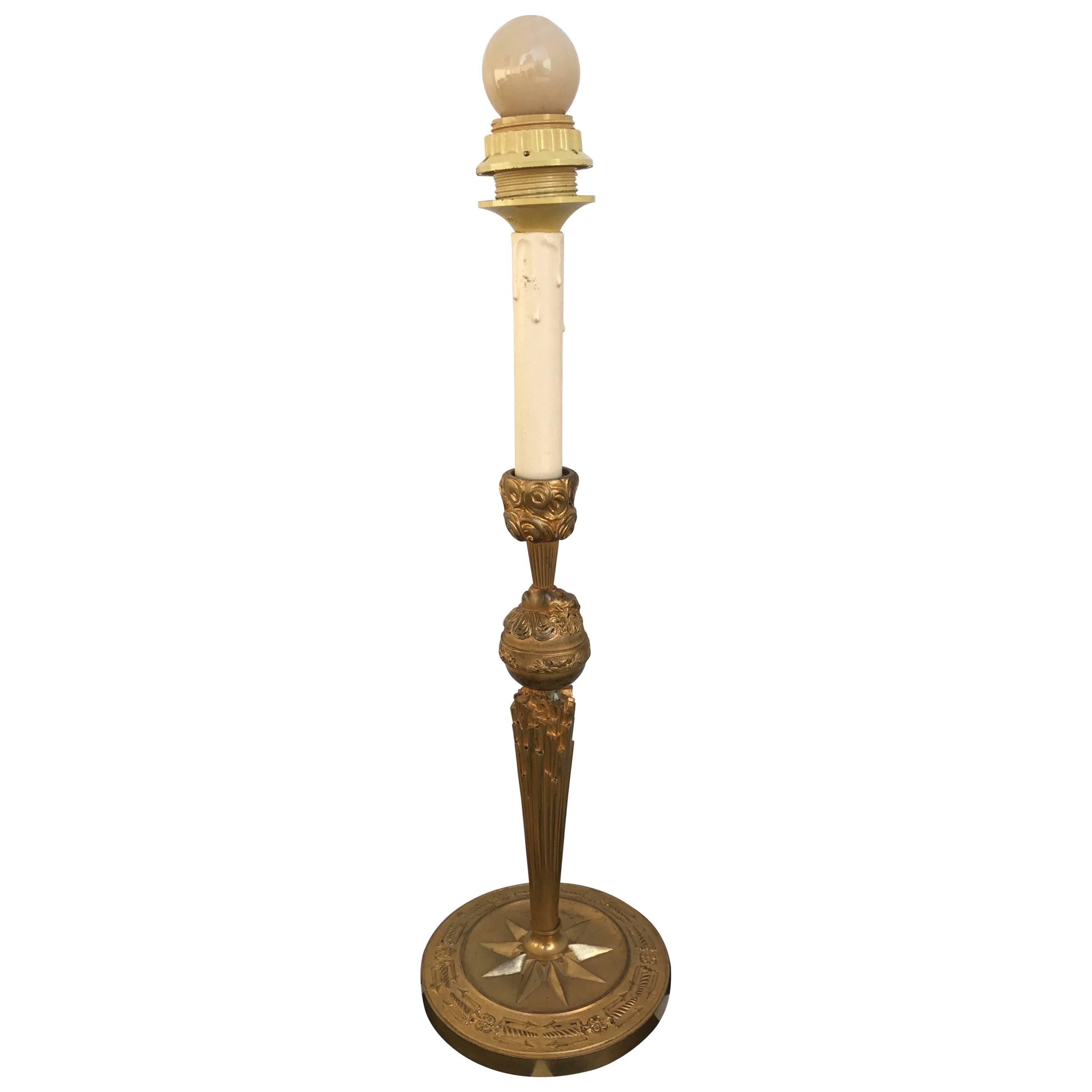 Late 19th Century Napoleon III Gilt Bronze Blowing Putto Candlestick Table Lamp For Sale