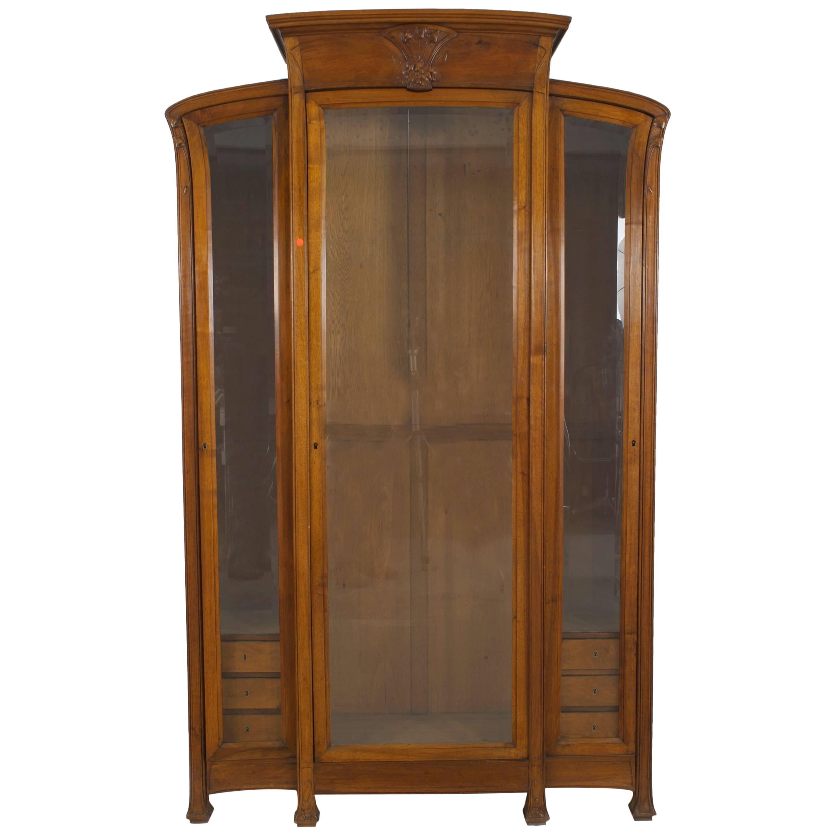 French Art Nouveau Walnut Cabinet For Sale