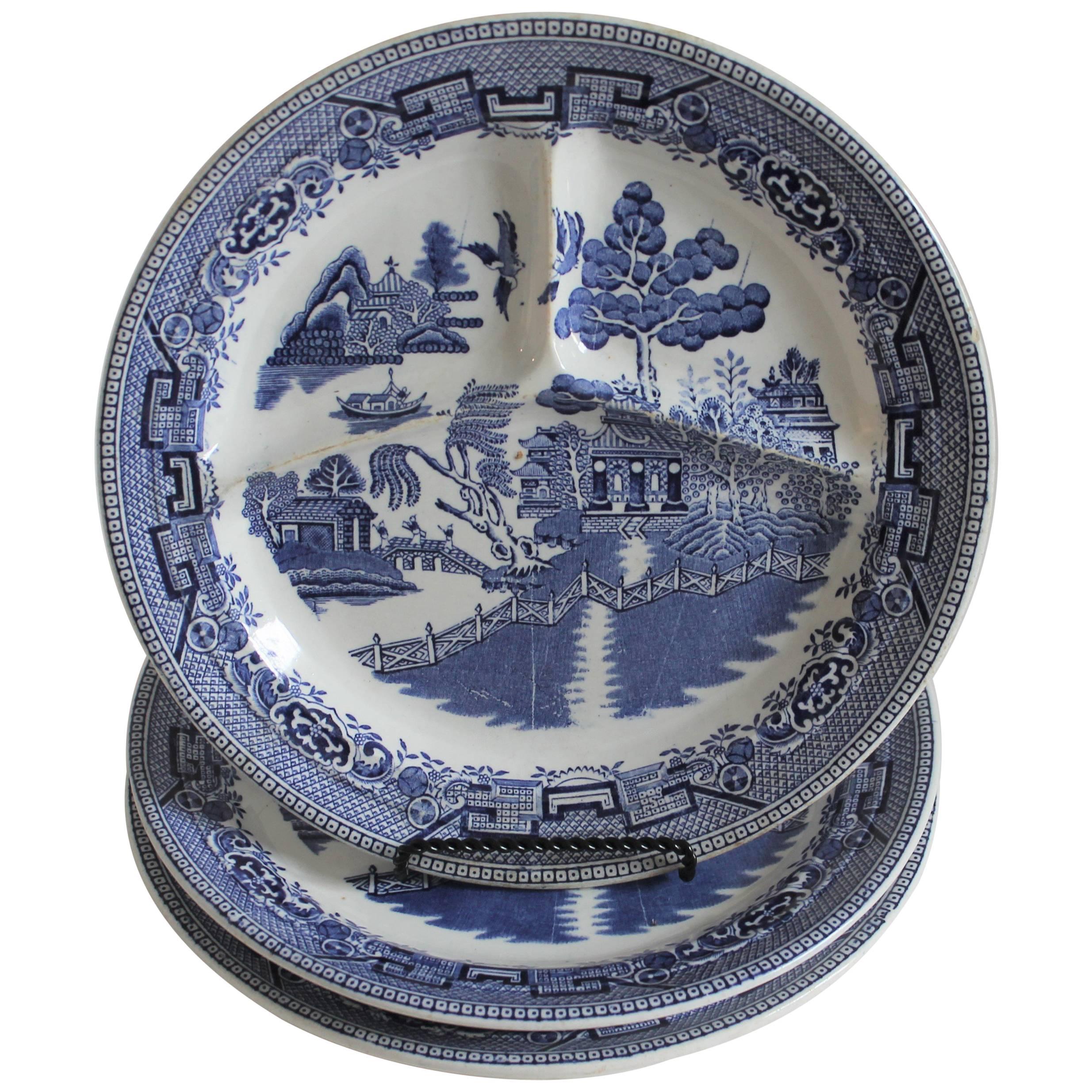 Beautiful Single 19thc Antique Staffordshire Blue Willow Plate