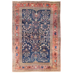 Antique Sarouk Farahan Carpet with Floral Motifs in Red, Blue and Green