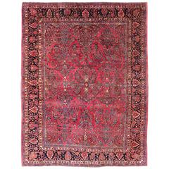 Antique Sarouk Carpet with All-Over, Detailed Floral Elements and Vine Scrolls