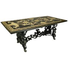 Vintage Italian School Faux Pietra-Dura Top and Wrought Iron Dining Table
