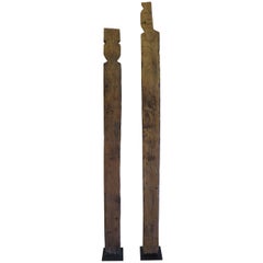 Scultura in legno con marcatori tribali birmani