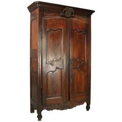 18th Century Antique French Provincial Hand-Carved Walnut Armoire Wardrobe