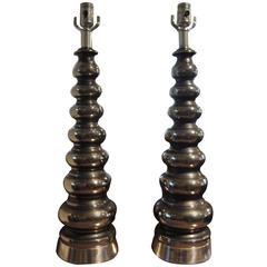 Pair of Mid-Century Modern Stacked Ball Lamps Inspired By James Mont