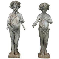 Pair of Antique French Lead Garden Fountain Figures of Classical Pan, circa 1880