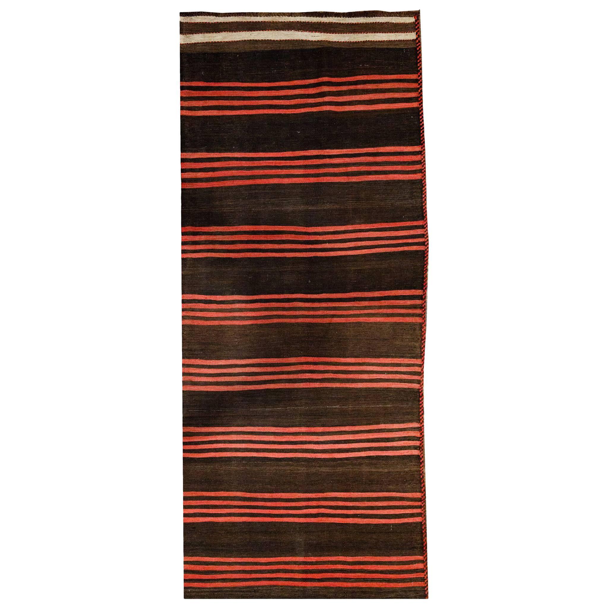 20th Century Turkish Red and Brown Flat-Weave Runner