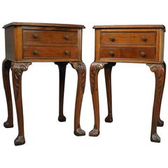 Pair of Antique English Regency Carved Mahogany Two-Drawer End Stands
