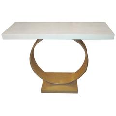 Sculptural Custom Cerused Oak and Parchment Console 5