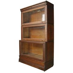 Antique English Oak Three-Section Barrister Stacked Bookcase, circa 1900