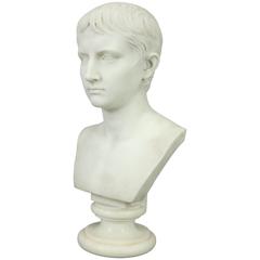 Large Antique Classical Carved Marble Bust of Young Caesar Augusto, circa 1870
