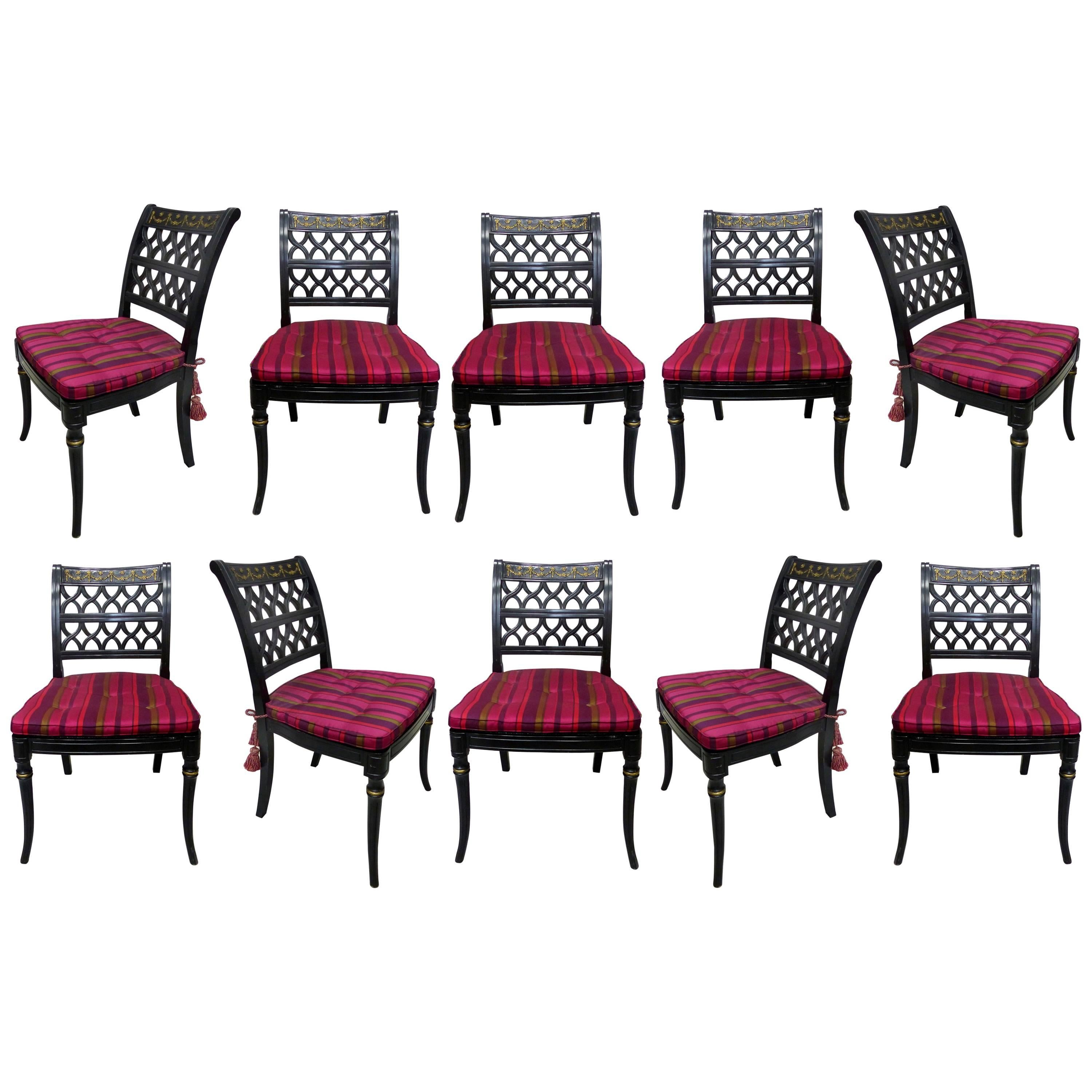 Ebonized Dining Chairs in the Directoire Style, Set of Ten