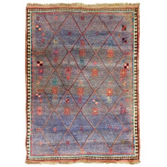 Retro Persian Gabbeh Rug with Blue Field and Traditional Symbols, circa 1985