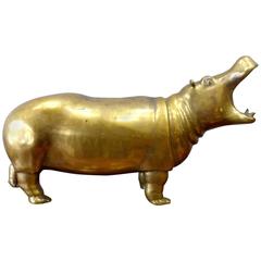 Italian 1970s Figurative Brass Sculpture of a Hippo 1