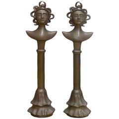 Bronze Figurative Totems in the Manner of Giacometti, Pair