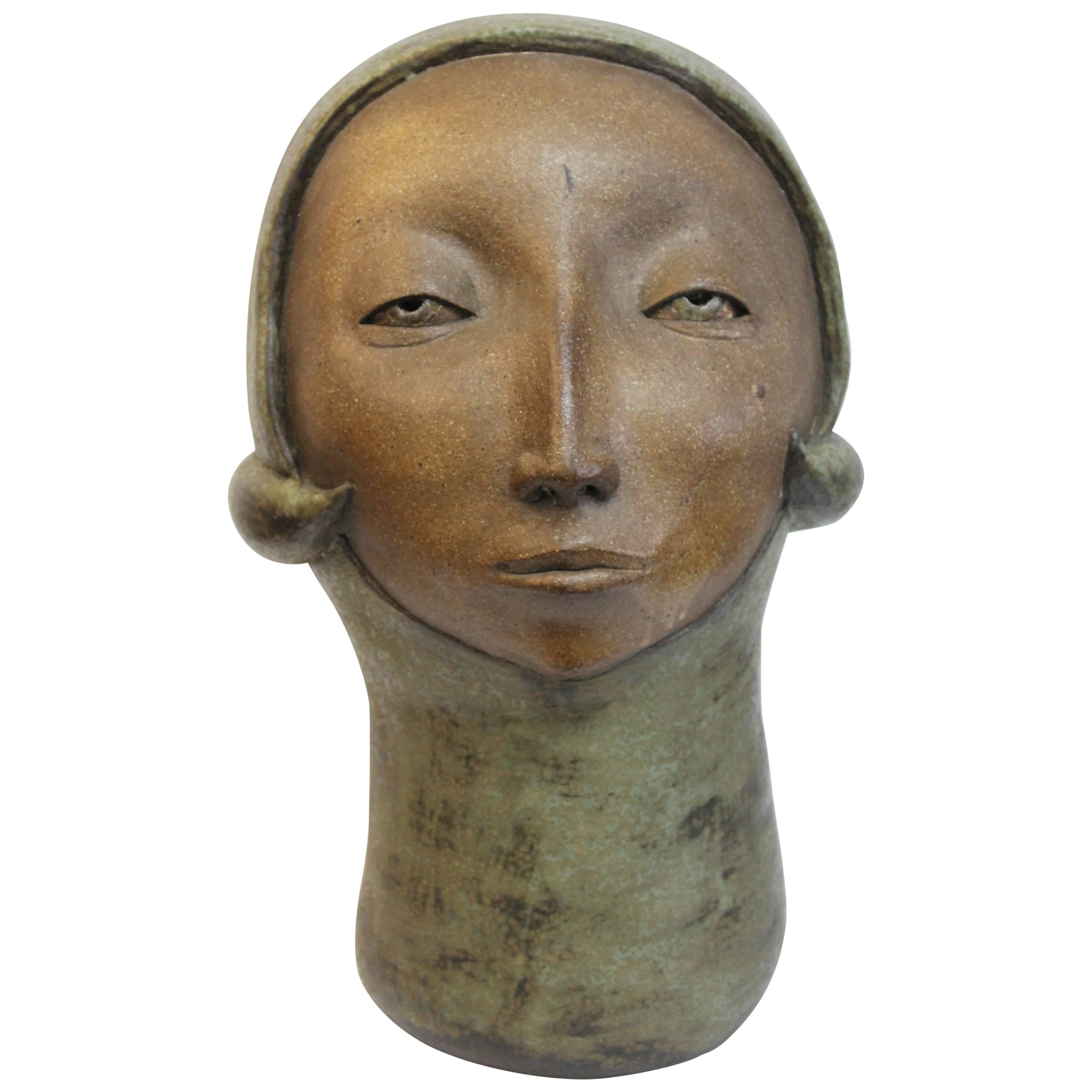 Monumental Modernist Stoneware Sculpture of a Female Head