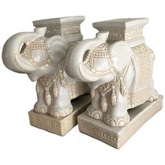 Pair of Vintage Italian White Garden Elephants 1