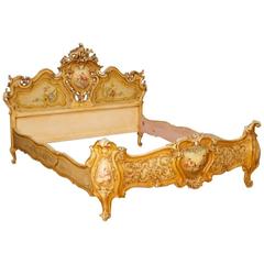 20th Century Venetian Double Bed in Lacquered and Painted Wood