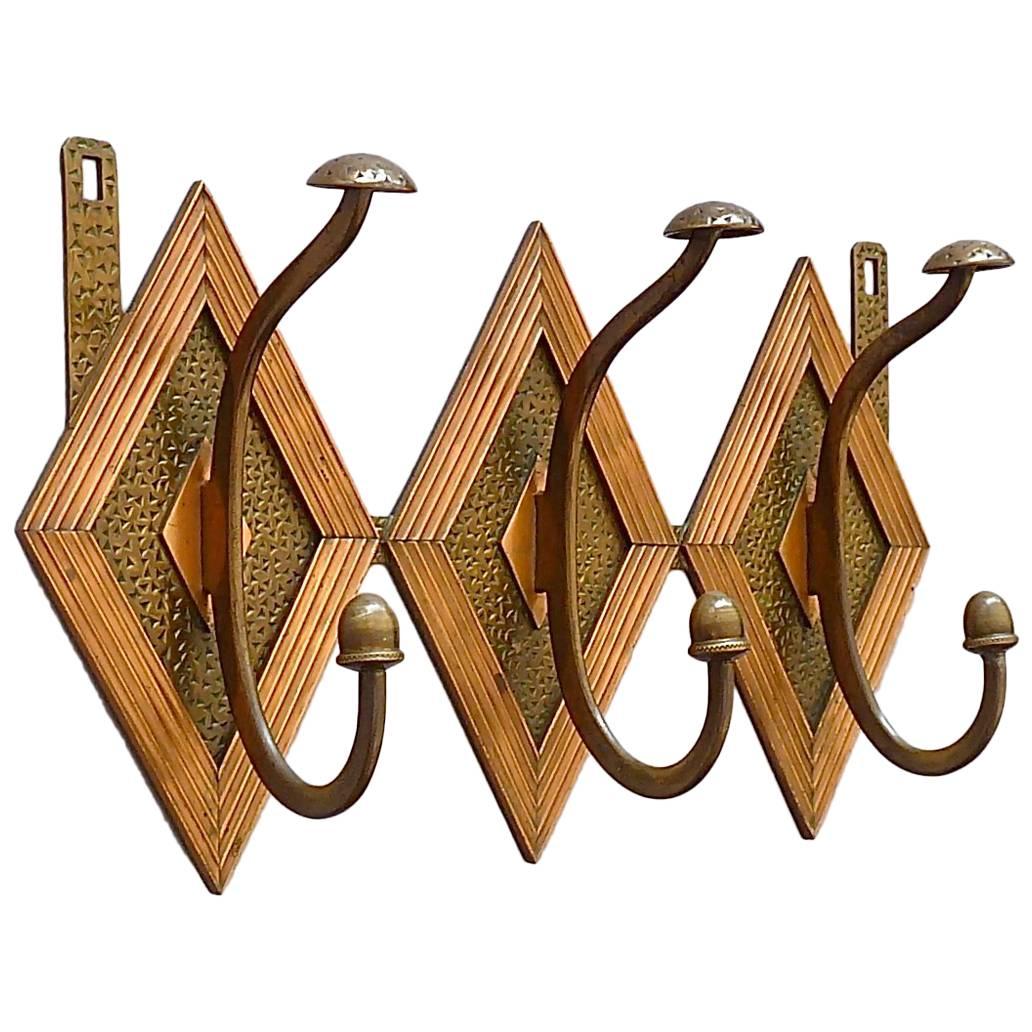 French Bronze Copper Wardrobe Coat Rack Hook Art Nouveau Deco Arts & Crafts 1920