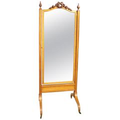 Stunning Quality Satinwood Edwardian Period Antique Cheval Dressing Mirror
