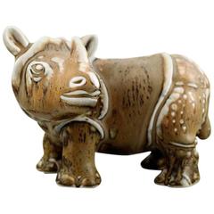 Rörstrand Stoneware Figure by Gunnar Nylund, Standing Baby Rhino