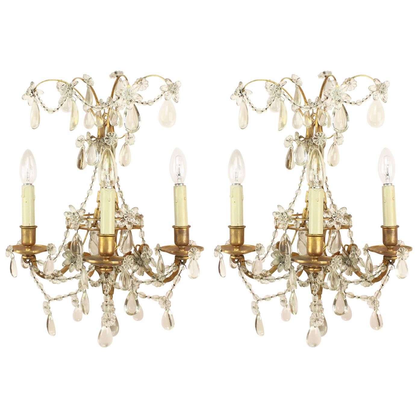 Pair of Regence Style Maison Bagues Three Branch Wall Sconce, circa 1900