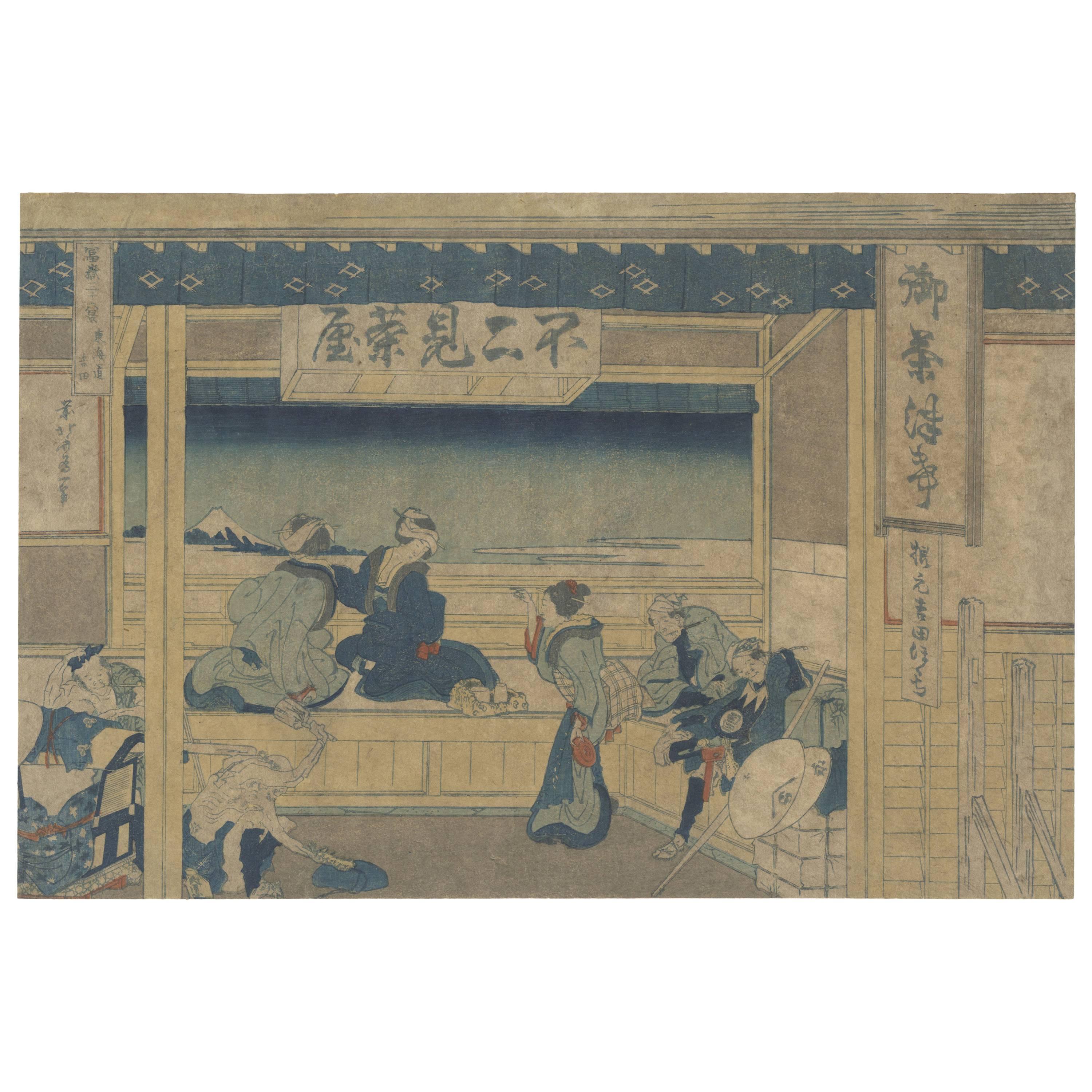 Hokusai, 36 Views of Mount Fuji, Yoshida, Tokaido, 19th Century Woodblock Print For Sale