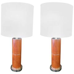 Pair of Handsome Mid-Century Modern Burl Wood Table Lamps