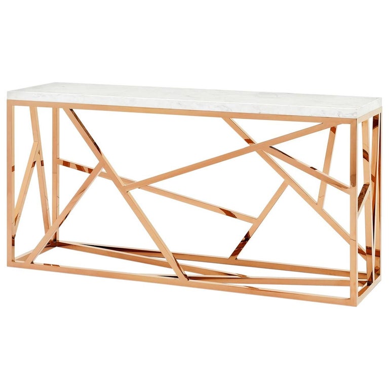 Raytona Console Table in Copper Chrome Finish and Marble Top at 1stDibs | copper  console table, copper console tables, marble and chrome console table