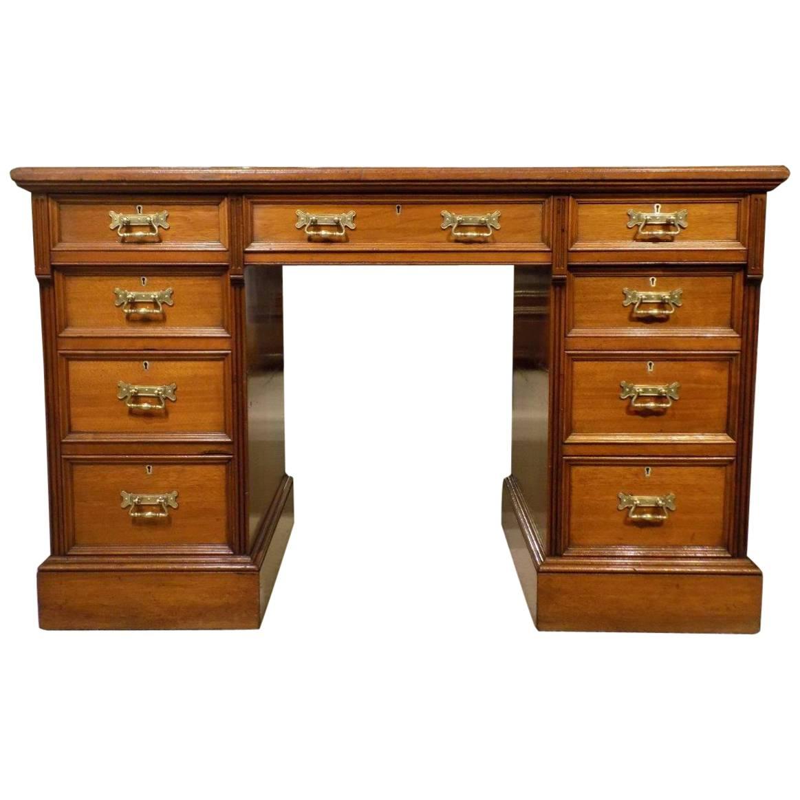 Mahogany Late Victorian Period Antique Pedestal Desk by Hindley & Sons