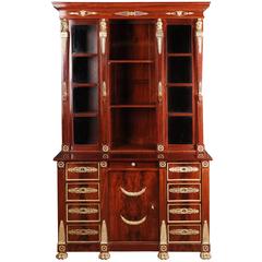 19th Century French Empire Library Cabinet, Cuba Mahogany