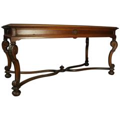 Antique French Louis XIV Style Carved Walnut and Burl Sofa Table, circa 1920