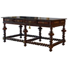 Antique 19th Century Eight-Drawer Portuguese Baroque Style Rosewood Library Hall Table