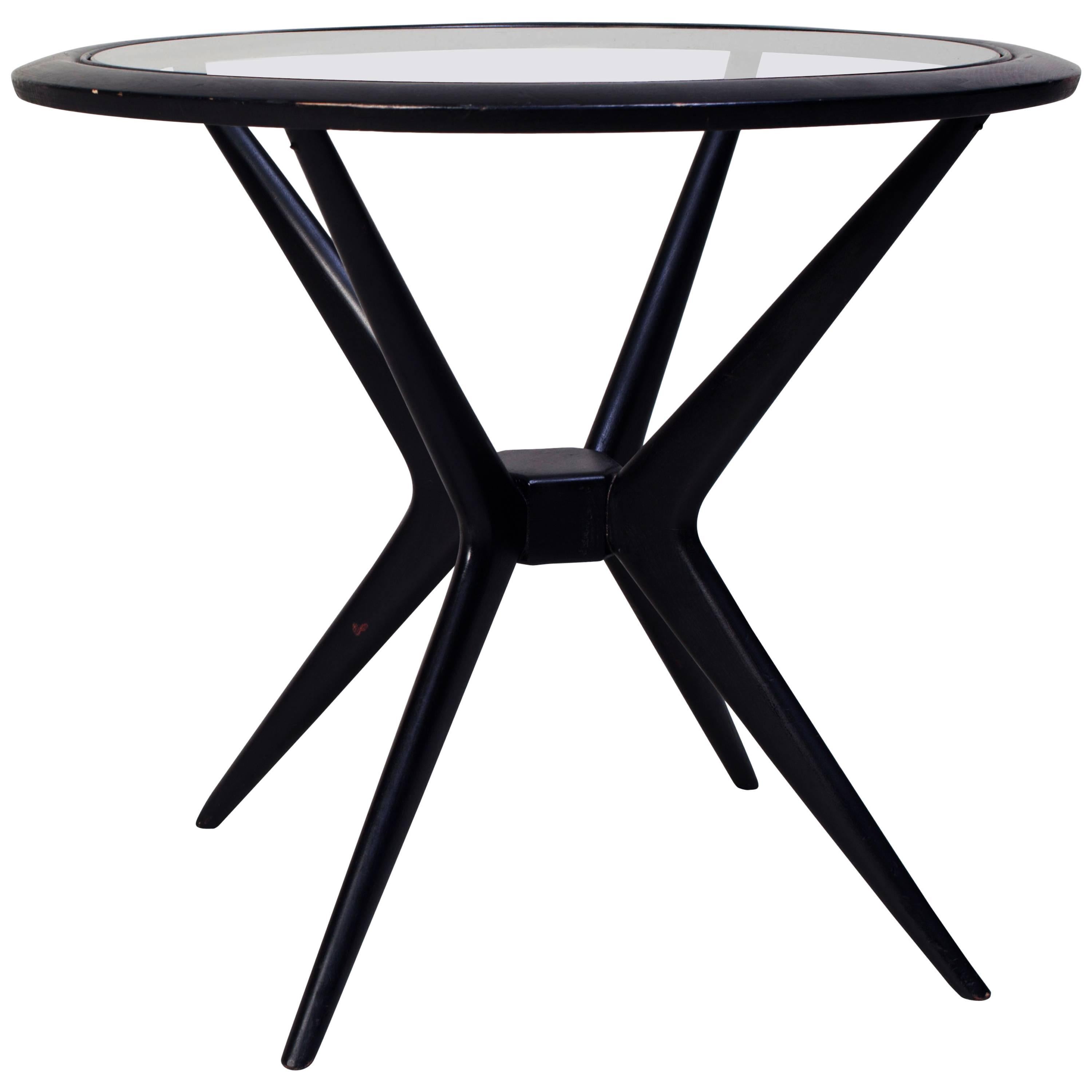 20th Century Italian Round Side Table in Black Painted Wood and Glass, 1960s