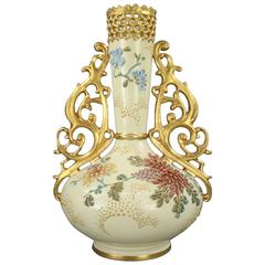 Antique Fischer J. Budapest Hand-Painted and Gilt Porcelain Reticulated Vase
