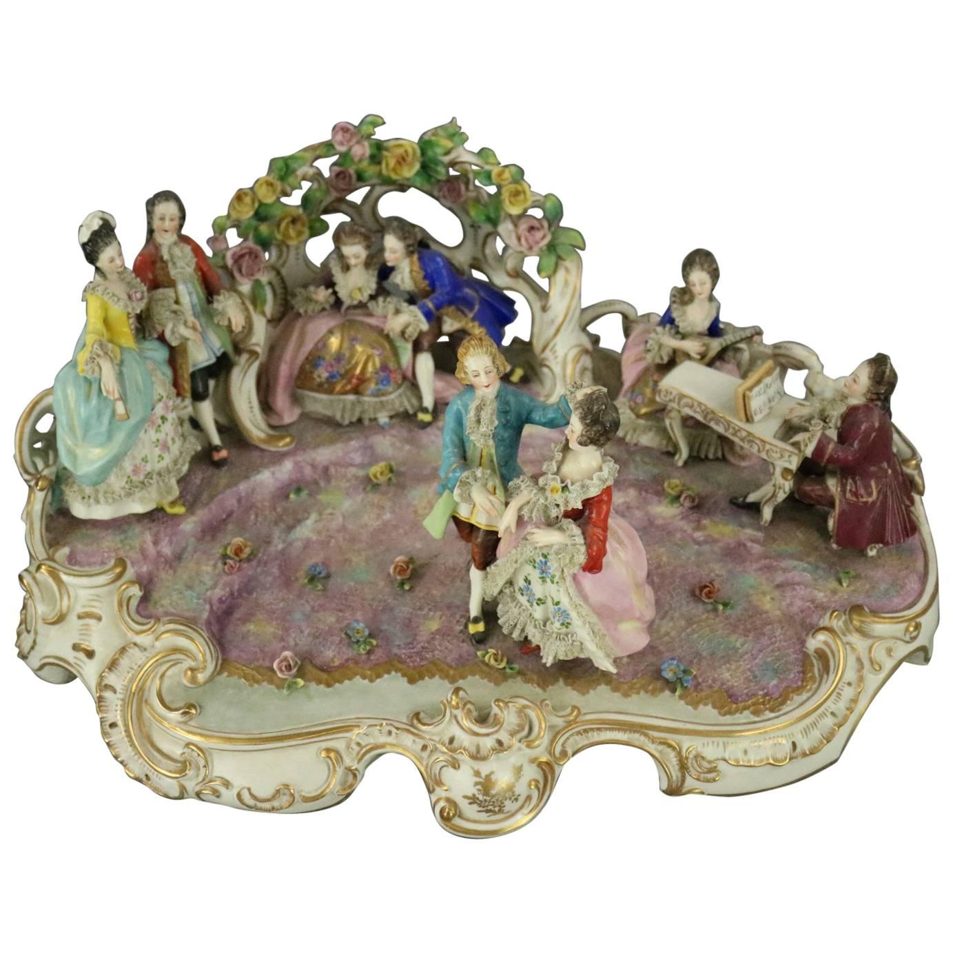 Antique Dresden Porcelain Figural Group of Ballroom Dancing Scene, circa 1880