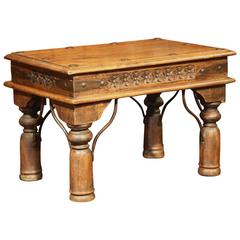 Small Mid-20th Century Spanish Carved Walnut Coffee Table with Iron Accents