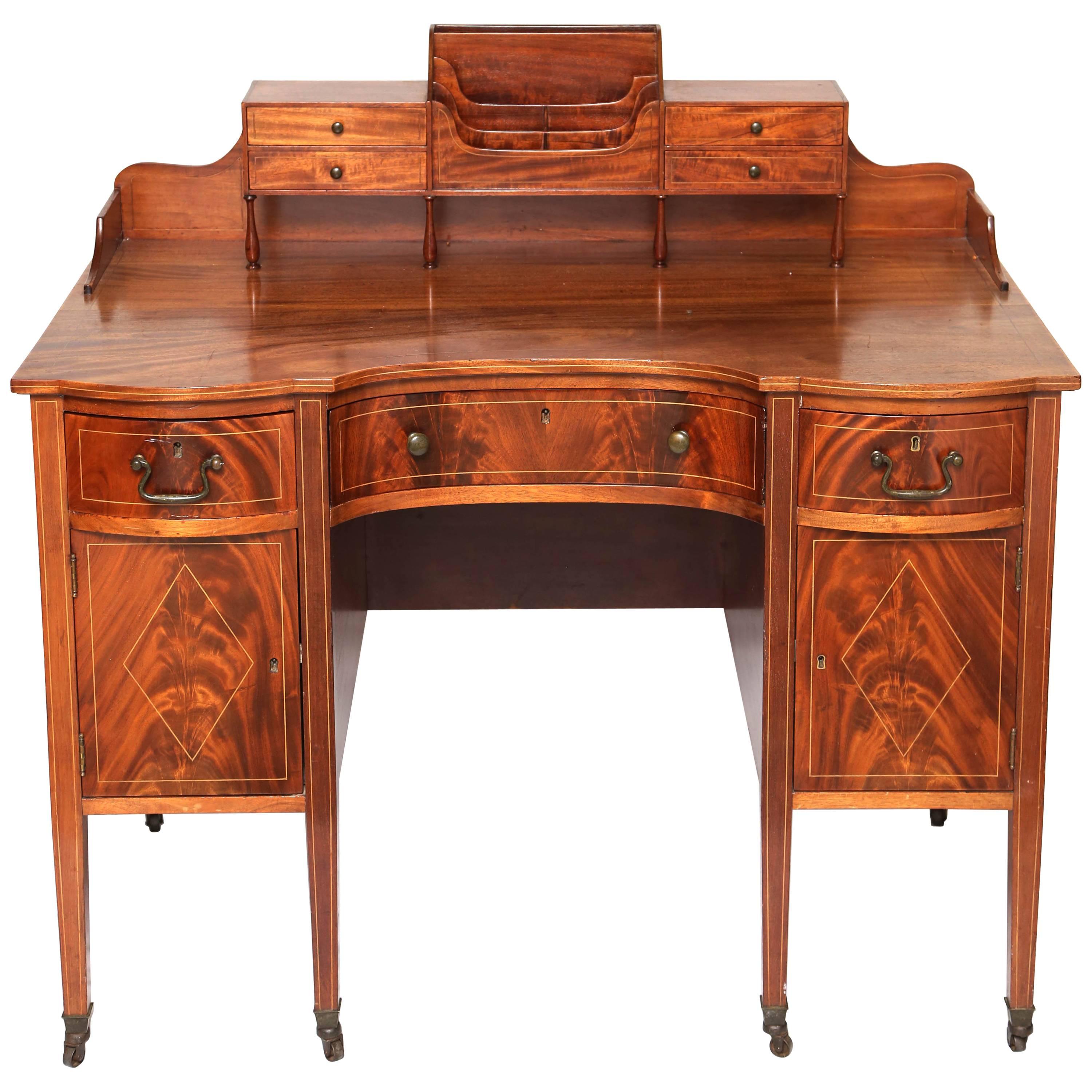 Superb Mahogany American Writing Desk with Leather Holder and Drawers