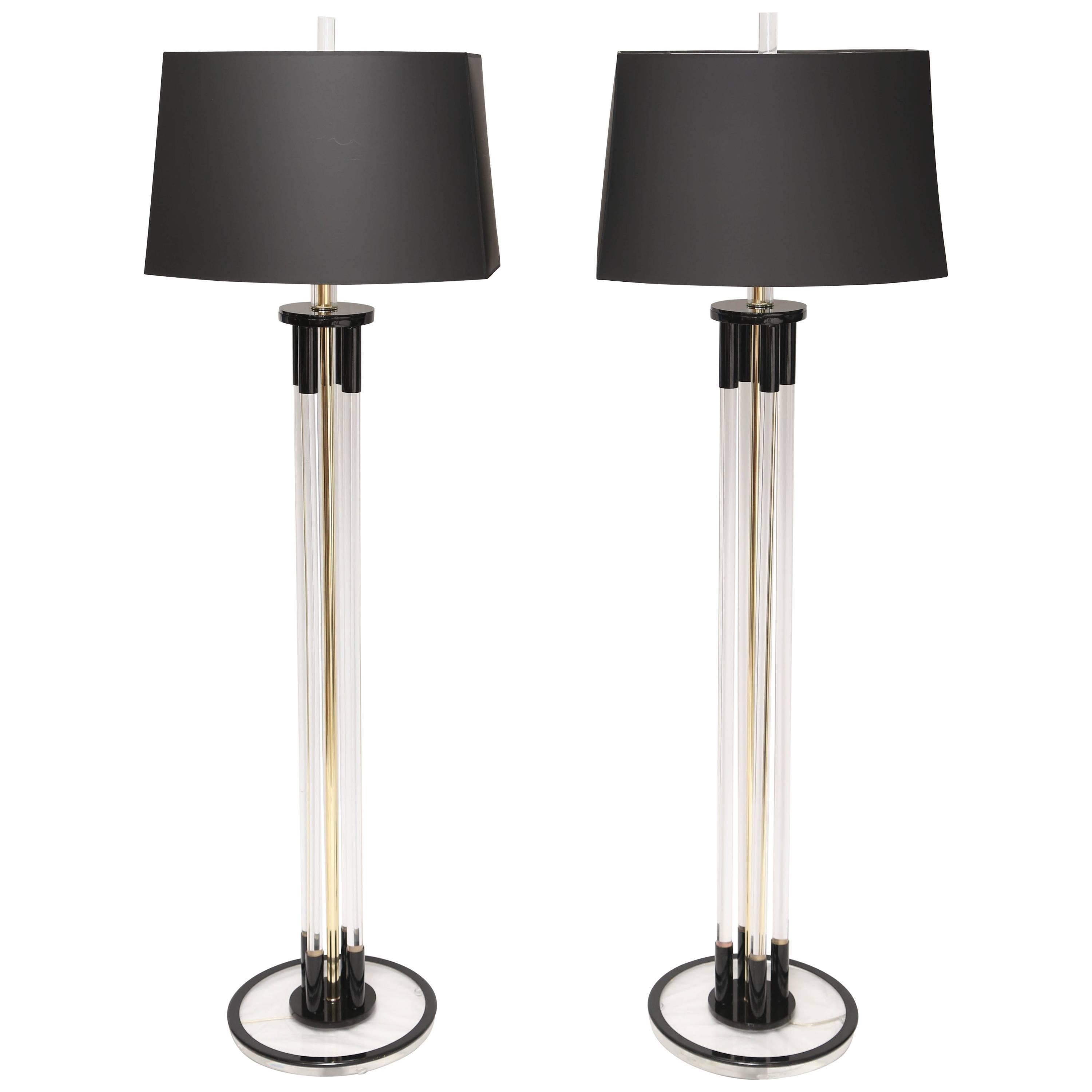  Beautiful Pair of Vintage Bauer Black and Clear Lucite Floor Lamp