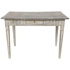 19th Century French Painted and Carved Gray Wood Table with Single Drawer