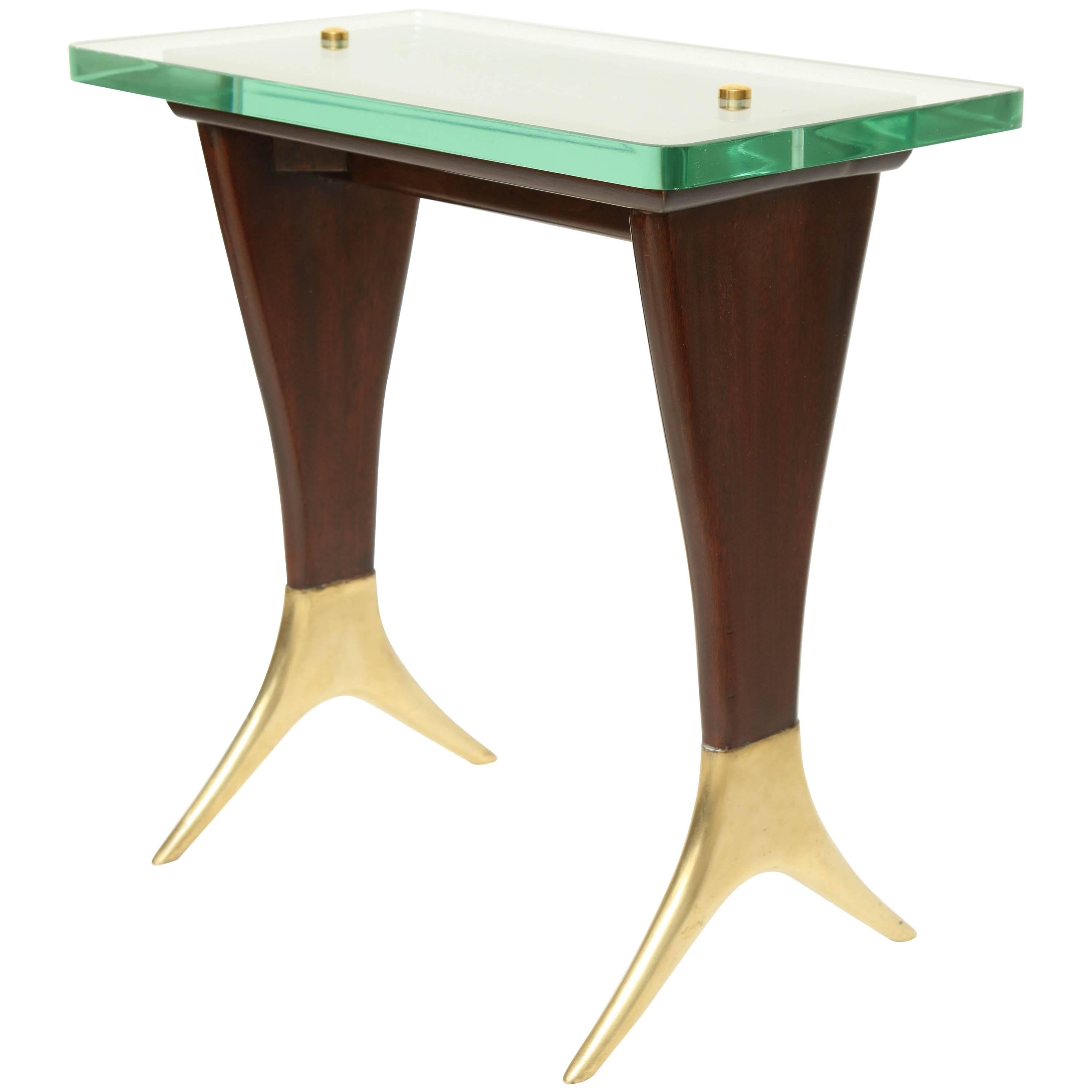 Mid-Century Wood and Brass Side or Cocktail Table Designed by Cesare Lacca