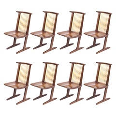 Set of Eight Mira Nakashima Walnut Conoid Dining Chairs, Signed and Dated 1992