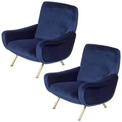 Pair of Marco Zanuso Mohair "Lady" Lounge Chairs for Arflex, Italy, 1950s