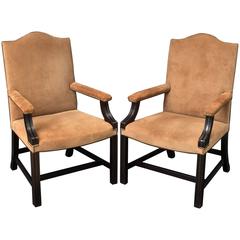Pair of English Library Armchairs with Suede Leather Covers by George Smith 10