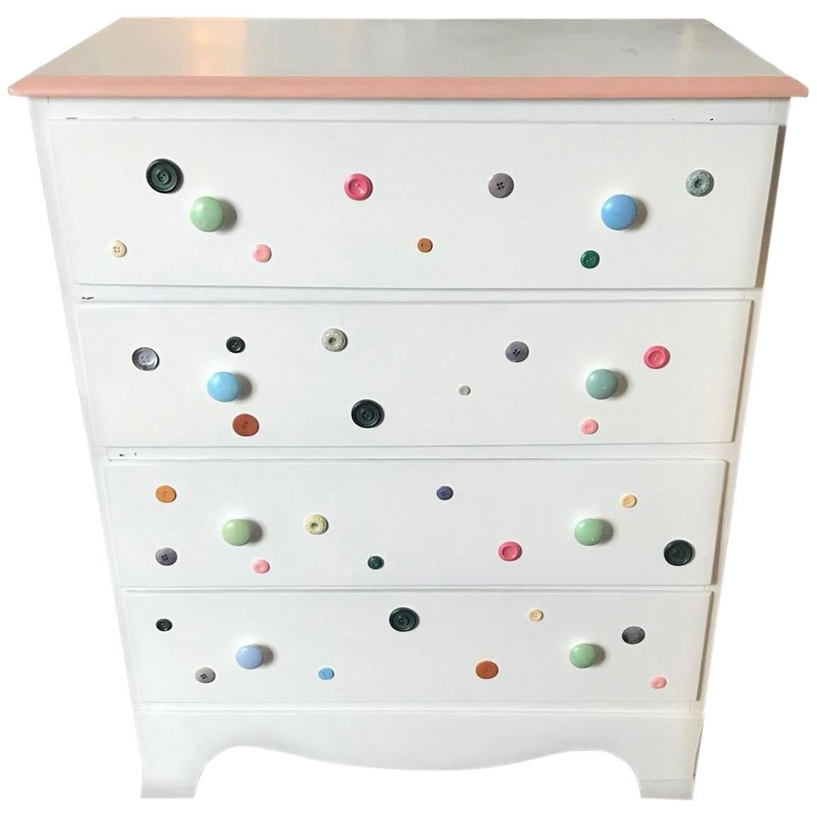 Cute As a Button - Button Dresser with Pink Perimeter and White Top Dovetailed