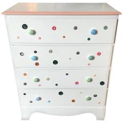 Used Cute As a Button - Button Dresser with Pink Perimeter and White Top Dovetailed