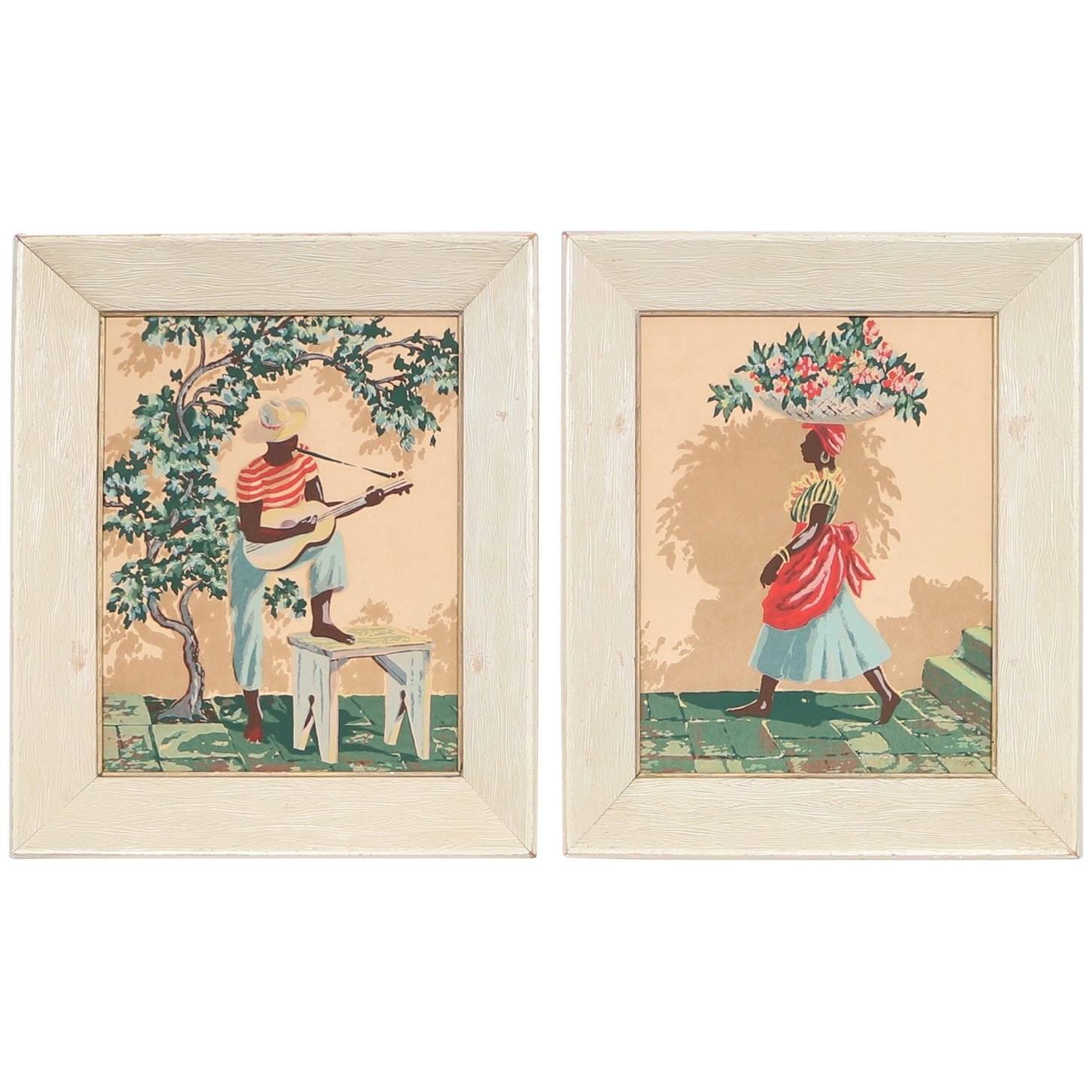 Pair of African-American Couple Paintings, Signed R. Mandeville